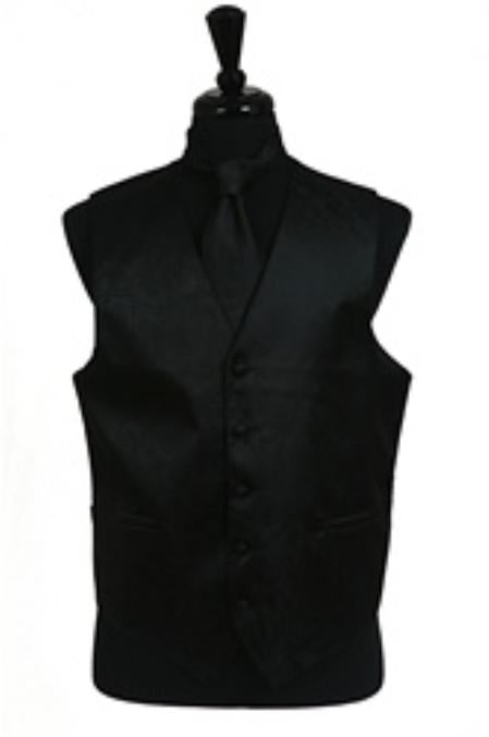 Tuxedo Vest - Wedding Vest Black paisley tone on tone Waist coat Tie Set - Men's Neck Ties - Mens Dress Tie - Trendy Mens Ties