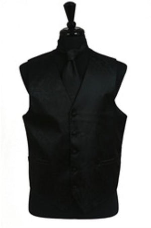 Tuxedo Vest - Wedding Vest Black paisley tone on tone Waist coat Tie Set - Men's Neck Ties - Mens Dress Tie - Trendy Mens Ties