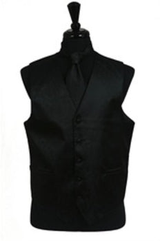Tuxedo Vest - Wedding Vest Black paisley tone on tone Waist coat Tie Set - Men's Neck Ties - Mens Dress Tie - Trendy Mens Ties