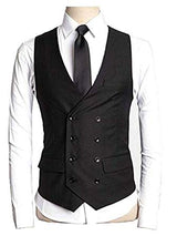 Black Double Breasted Eight Button Skinny Fit Vest