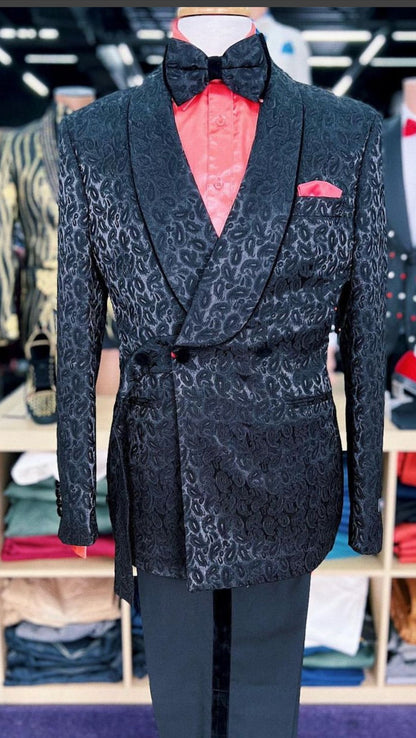 Mens Black Paisley Tuxedo Jacket with – Elegant Formalwear Smoking Jacket - Image 4