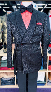 Mens Black Paisley Tuxedo Jacket with – Elegant Formalwear Smoking Jacket - Image 4