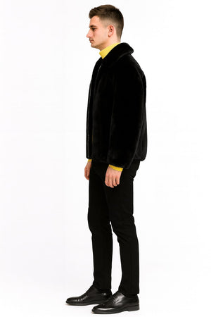 Mens Black Faux Fur Jacket – Luxury Winter Zip-Up Coat with Soft Plush Finish - Image 2