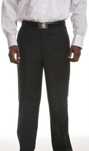 Men's Lightly Striped Flat-Front Dress Pants Black
