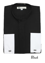 Fashion Hidden Buttons French Cuff Mandarin Collarless Dress Shirts Preacher Round Style Black Men's Dress Shirt