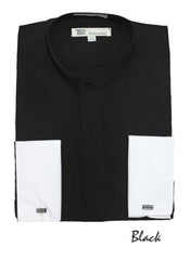 Fashion Hidden Buttons French Cuff Mandarin Collarless Dress Shirts Preacher Round Style Black Men's Dress Shirt