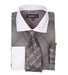 Mini Plaid/Checks French Cuff Black With Tie And Handkerchief White Collar Two Toned Contrast Men'S Dress Shirt