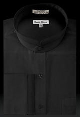 Solid Banded French Cuff Dress Mandarin Collarless Preacher Round Style Black Men Dress Shirt