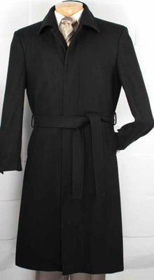 Belted Overcoat ( Very Dark Grey Almost Black ) or  (Navy Blue ) or (Camel)  or ( Charcoal Grey ) Long Men's Dress Topcoat -  Winter coat Full lengt