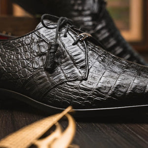 Marco Di Milano Lacio Men's Shoes Black Genuine Caiman Crocodile Dress Derby Oxfords - Image 2