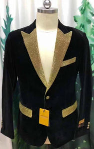 Black ~ Gold Mens Big and Tall Velvet Blazer - Velvet Sport Coat