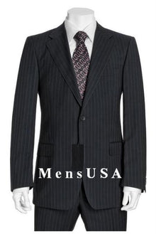 NEW Black & Gray Mini Thin Pinstripe Suit 2 Button Jacket Flat front Pants side back vent coat style coat conservative suit