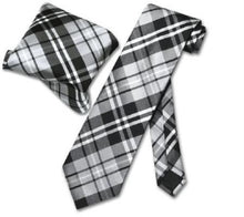 Black Gray White NeckTie & Handkerchief Matching Tie Set - Men's Neck Ties - Mens Dress Tie - Trendy Mens Ties