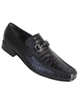 Los Altos Men's Stylish Black Genuine Caiman Belly And Lizard Classic Slip-On Dress Shoes