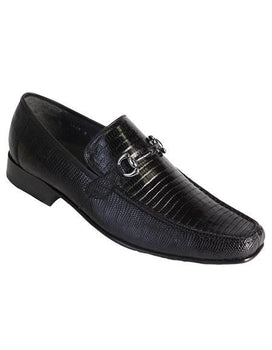 Los Altos Men's Stylish Genuine Teju Lizard Skin Slip-On Black Casual Dress Shoes