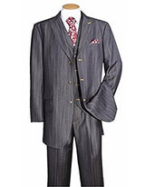 Men's Black Stripe ~ Pinstripe Peak Lapel Vested 3 Piece Cheap Priced Business Suits Clearance Sale - Men's Denim 2 piece Set pleated pants Denim look Ticket Pocket