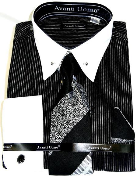 Black PinStripe Colorful Men'S Dress Shirt — MensUSA