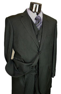 Men's Black Pinstripe 3pc 2 Button Italian Designer Suit Black