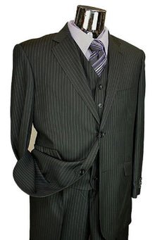 Men's Black Pinstripe 3pc 2 Button Italian Designer Suit Black