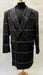Black Plaid Overcoat - Topcoat With WindowPane Pattern Double Breasted Style