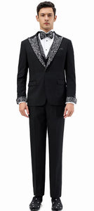 Black Prom Tuxedo - Perfect Wedding Suit Vested Rhinestone Lapelled