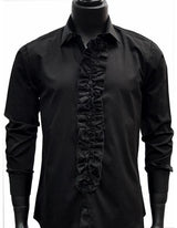 Men'S Classic Black Ruffled Dress 100% Cotton Casual Trendy Tuxedo Shirt