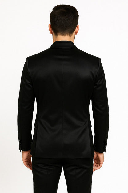 Black Satin Flex Two-Piece Suit – Slim Fit Sport Coat and Matching Pants - Image 2