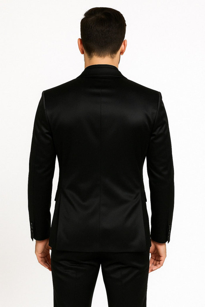 Black Satin Flex Two-Piece Suit – Slim Fit Sport Coat and Matching Pants - Image 2