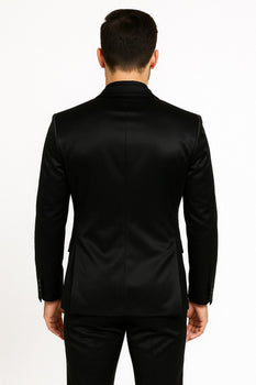 Black Satin Flex Two-Piece Suit – Slim Fit Sport Coat and Matching Pants - Image 2