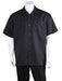 Men's Solid Black Casual Short Sleeve 100% Polyester Casual Two Piece Walking Outfit For Sale Pant Sets Suits