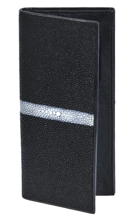 Men's Genuine Exotic Animal Skin Genuine Stingray Single Stone CARTERAS Black Wallet ~ billetera ~ Check Book Holder Wallet
