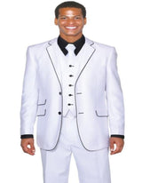 Black Lapel Two Toned Men'S 2 Button 3 Piece Church Suit White Tuxedo With Black Trim - Three Piece Suits