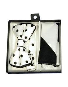 Men's Black Polka Dot Polyester Satin Bowtie with hankie - Men's Neck Ties - Mens Dress Tie - Trendy Mens Ties