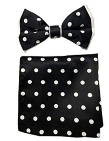 Men's Black or White Polyester Satin Bowtie with hankie - Men's Neck Ties - Mens Dress Tie - Trendy Mens Ties