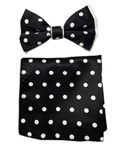 Men's Black or White Polyester Satin Bowtie with hankie - Men's Neck Ties - Mens Dress Tie - Trendy Mens Ties