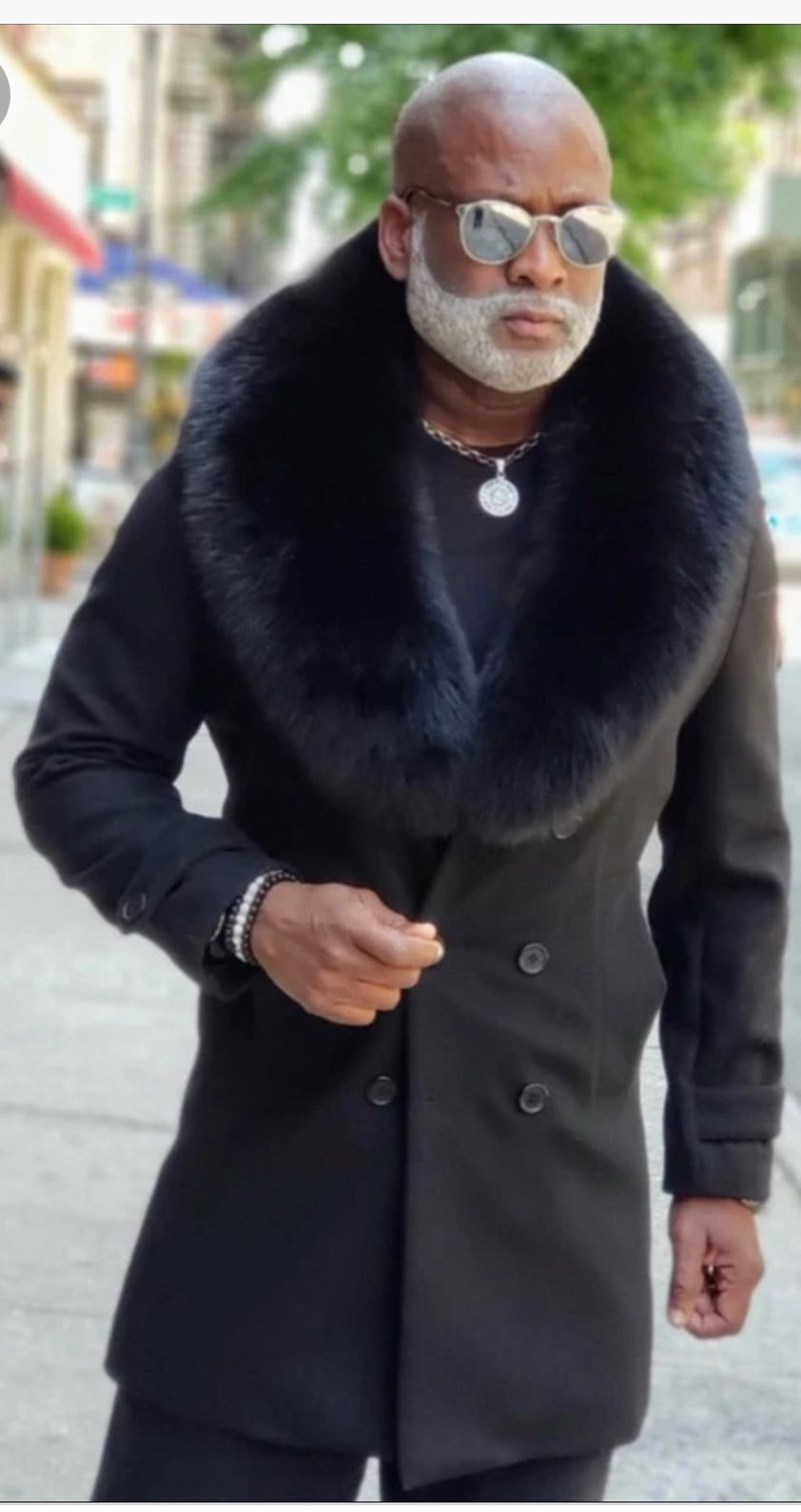 Black Double-Breasted Overcoat