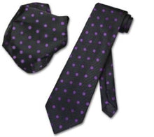 Black w/ Purple Polka Dots Necktie Handkerchief Matching Tie Set - Men's Neck Ties - Mens Dress Tie - Trendy Mens Ties