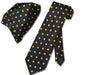 Black w/ Yellow Polka Dots Necktie Handkerchief Matching Tie Set - Men's Neck Ties - Mens Dress Tie - Trendy Mens Ties