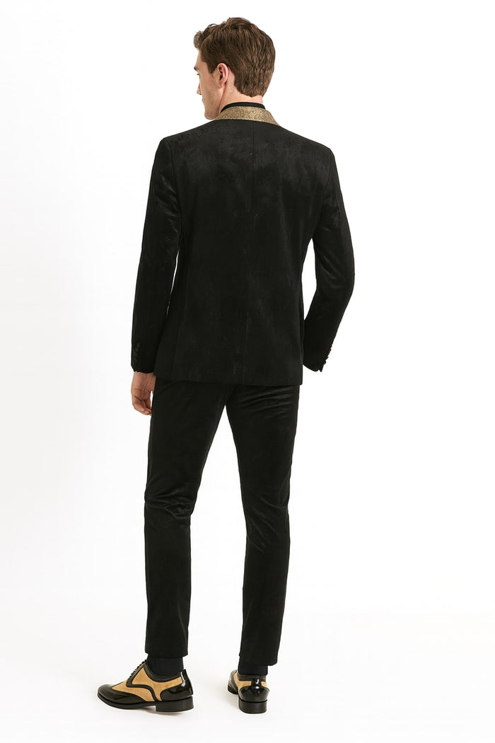 Mens Black and Gold Jacquard Tuxedo Blazer – Luxury Shawl Collar Wedding and Party Smoking Jacket - Image 4