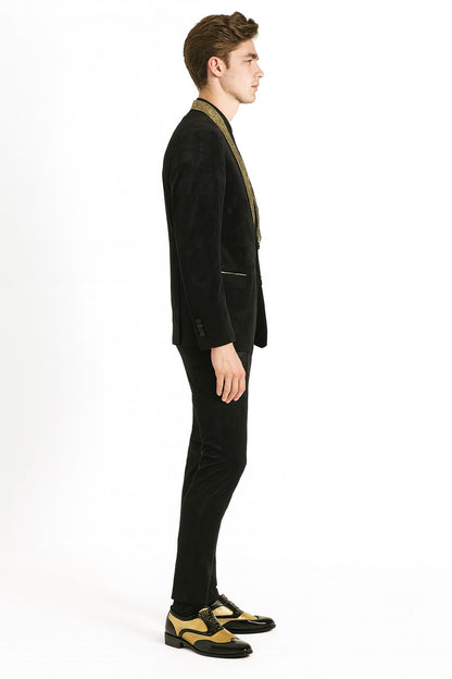 Mens Black and Gold Jacquard Tuxedo Blazer – Luxury Shawl Collar Wedding and Party Smoking Jacket - Image 2
