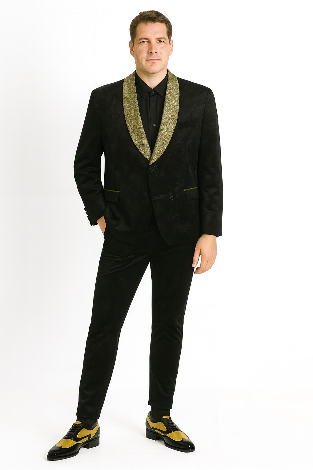 green emerald velvet dress Men's Sequin Six-pointed Star Golden Luxury Tuxedo
