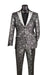 Black and Silver Floral Tuxedo Suit for Men – Luxury Two-Piece Formal Suit with Satin Lapel and Bow Tie