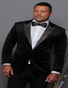 Black and Silver Lapel Velvet Men's blazer Perfect For Prom & Wedding With Matching Bowtie Tuxedo Jacket