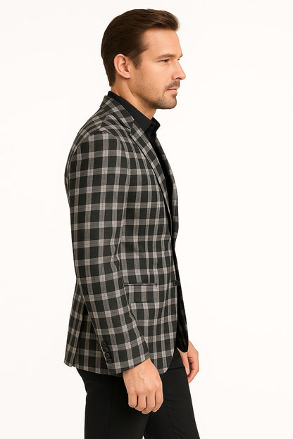 Mens Black and White Plaid Blazer – Modern Fit Checkered Windowpane Pattern Business Sport Coat - Image 4
