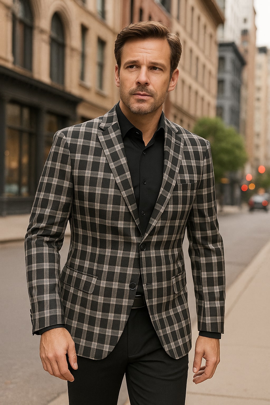 Mens Black and White Plaid Blazer – Modern Fit Checkered Windowpane Pattern Business Sport Coat - Image 6