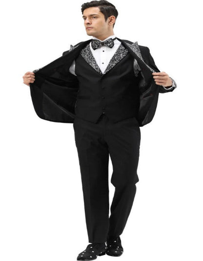 Black and White Prom Tuxedo - Perfect Wedding Suit Vested rhinestone sequin Lapelled - Image 2