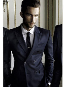 Black or Navy Blue Double Breasted Suits Slim Suit