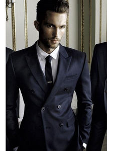 Black or Navy Blue Double Breasted Suits Slim Suit