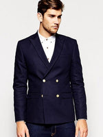 Black or Navy Blue Men's Double Breasted Suits Jacket Slim Fit 4 buttons Style Fabric Blazer Sport Coat