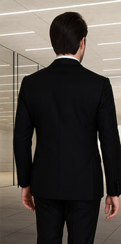 Wool Suit - Italian Made Business Suit by Statement Men's 100% Wool 2 Piece Double Breasted Suit - Subtle Windowpane